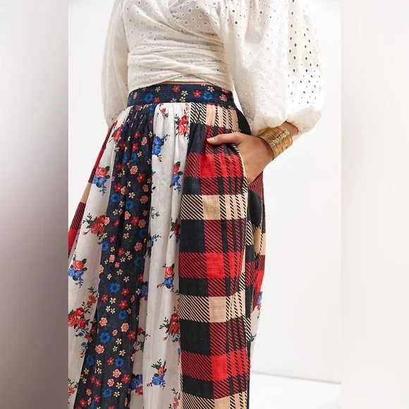 Anthropologie Let Me Be Patchwork Frontier Maxi Skirt - Picture 2 of 16